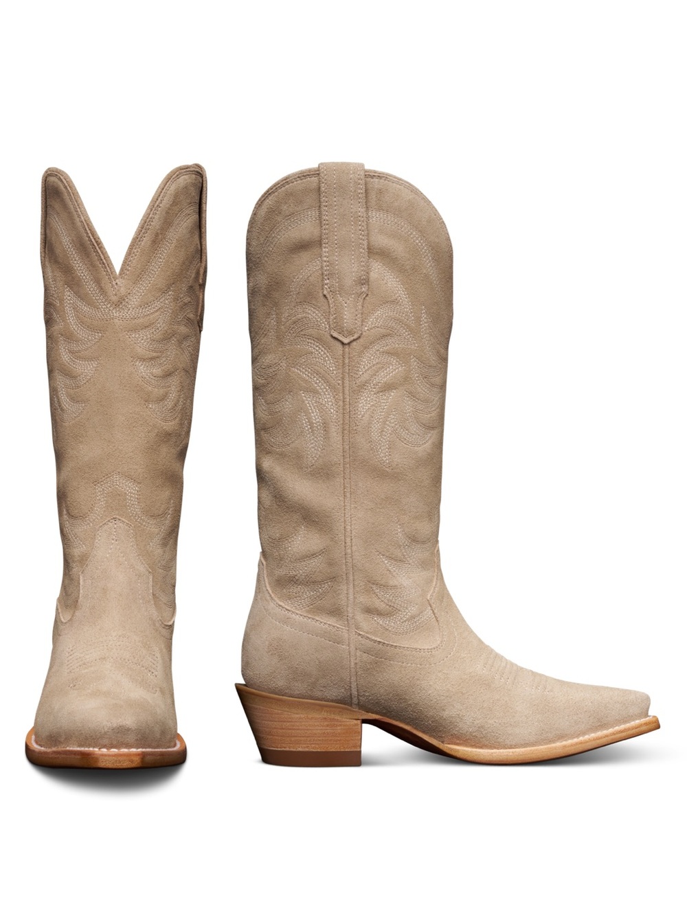 Tecovas Beige Suede Western Heeled Boots